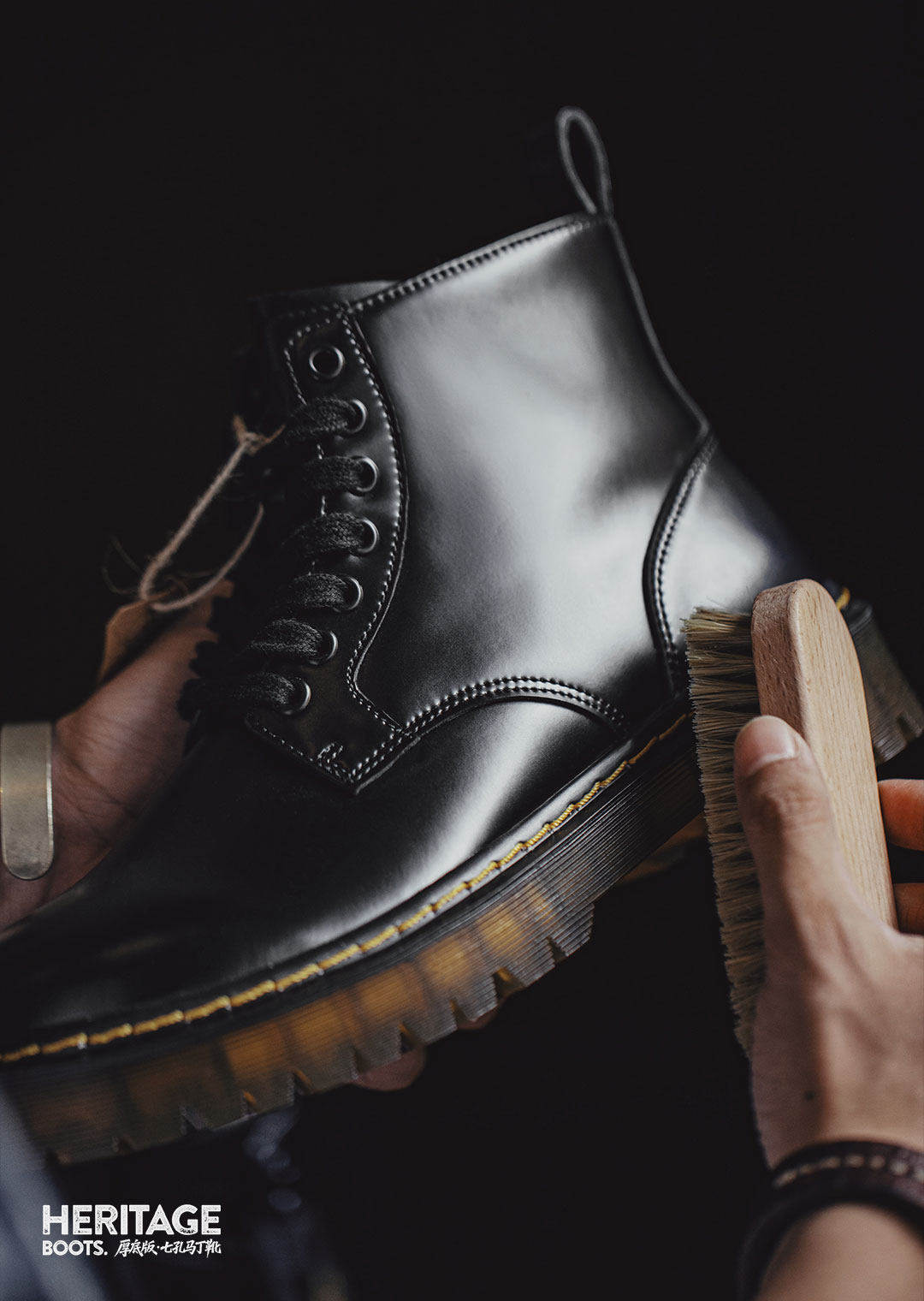 MADEN Leather Lace-Up Mid-Top Martin Boot