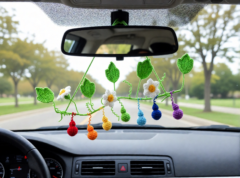 Handmade Crochet Yarn Woven Colorful Gourd Doll Pendant Car Hanging Ornament, Good Luck and Protection Gift