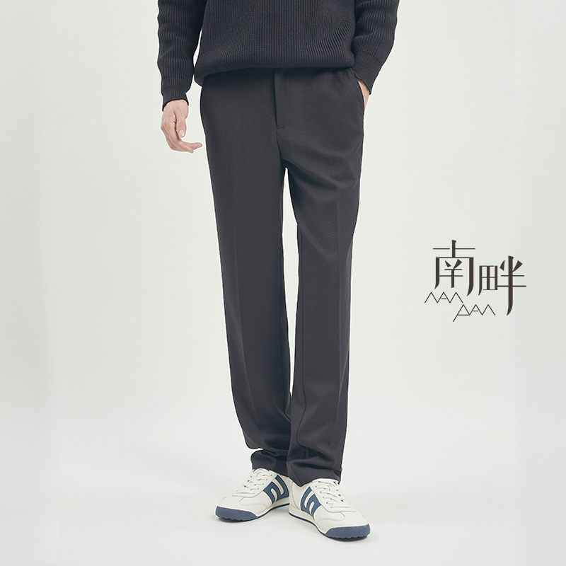 2025 Spring/Summer Basic/Color Half-Elastic Fine-Weave Merino Wool High Street Style Commuting Slim-Fit Casual Trousers