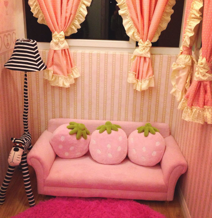 Children's Sofa Chair Reading Corner Kindergarten Small Sofa Combination Area Corner Cute Cartoon Baby Fabric Strawberry Sofa