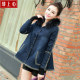 Xiaoxiangfeng raccoon fur collar hooded cotton coat 2024 spring slim cape type blue cotton denim jacket for women