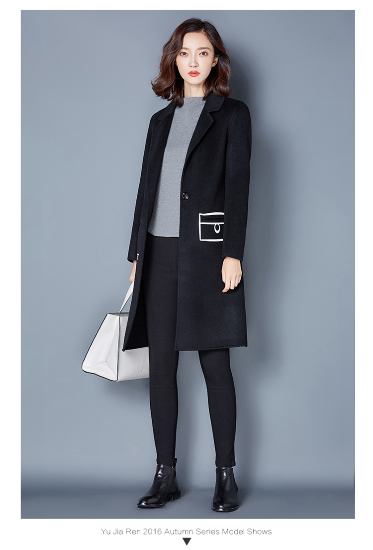 Áo khoác hai mặt chính hãng mùa thu và mùa đông Hàn Quốc của phần dài in áo len cashmere màu đen - Áo Hàn Quốc áo dạ choàng nữ dáng dài