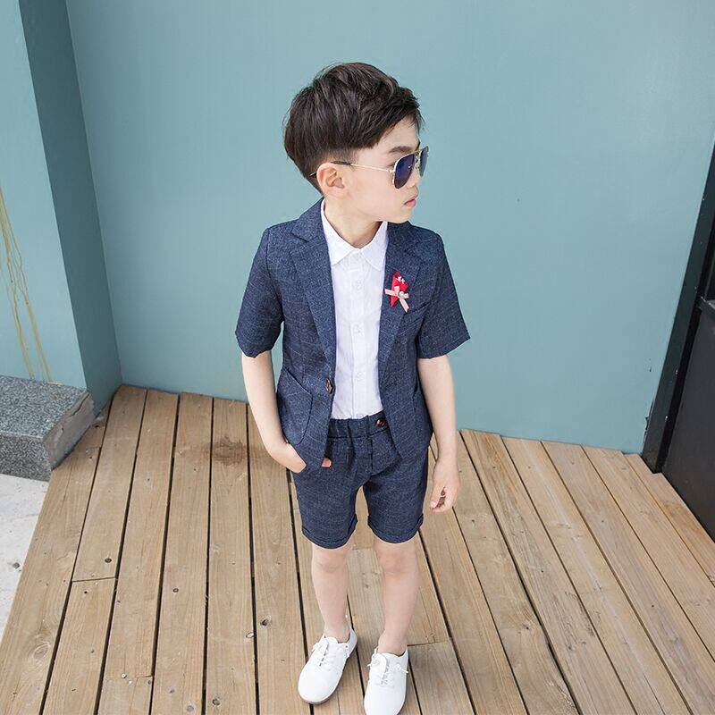 Summer Boy Clothing Boy Little Suit Suit Children Boy Performance Small Gown Short Sleeve Flower Boy Chair Act Out of Tide