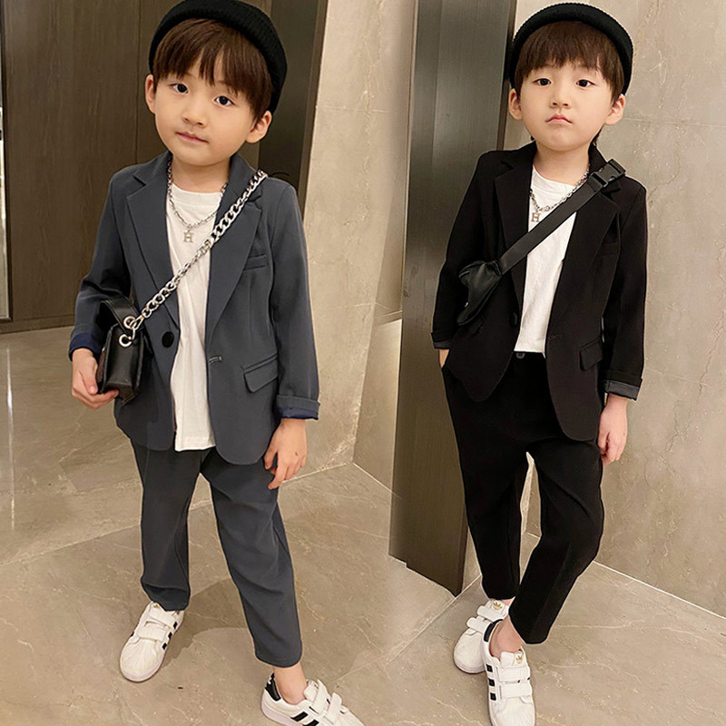 Boy casual suit suit 2021 Fall new handsome children Black West suit Two sets of children pitchy tide