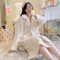 2021 Sleeping robe Womens autumn Winter style Coral Fleece Thickened with velvety length Turnover Top Sensual Pyjamas Pyjamas Sleeping Dresses Sleeping Dresses