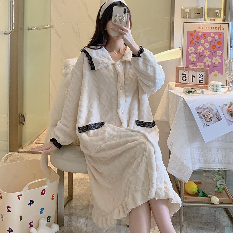 2021 Sleeping Robes Women's Autumn Winter Coral Suede Thickening Plus Suede Long Version Turtlet Outside Wearing Single Robe Pyjamas Pyjamas Sleeping Skirt Bathrobe