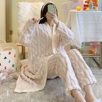 2021 New Jacquard Sleeping Robes Womens Autumn Winter Coral Suede Thickened Palate With Warm Sensation Bathrobe Suit Home woman