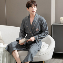 Sleepwear Male Long Sleeve Pure Cotton Spring Autumn summer Mens all-cotton male style thin Youth Sleeping Robe Bathrobe in the middle of summer