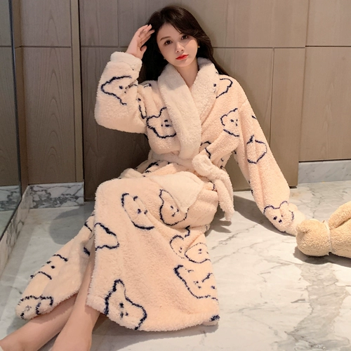 Коралловая бархатная демисезонная пижама, фланелевый осенний длинный банный халат, коллекция 2022, увеличенная толщина