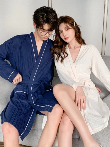 Пижама для влюбленных, осенний демисезонный мужской тонкий хлопковый банный халат, коллекция 2023