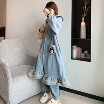 Pajamas Woman Autumn Winter Style Snow Grain Coral Suede Thickened Warm Long Style Sleeping Robe Cute Cartoon Sweet Beauty Princess Suit
