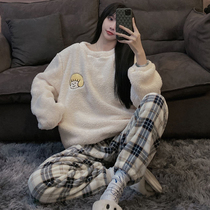 Pajamas Woman Autumn Winter 2021 New Coral Suede Thicken Plus Suede Home Clothing Warm Cartoon Cute Suit