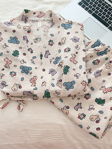 Японская пижама, демисезонный тонкий лонгслив, милый мультяшный ремень, комплект