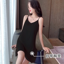 Summer Ice Silk Women Sleeping Dress Summer Thin Pieces Silk Harness Sexy Pyjamas Pure Desire V Tie Chest Cushion Home Dresses