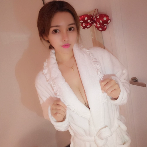 Демисезонный коралловый бархатный сексуальный утепленный банный халат, фланелевая длинная пижама, в корейском стиле