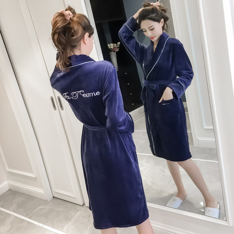 Spring Autumn Warm Sea Island Suede Pyjamas Winter Sexy Long Sleeves Flannel Velvet Pyjamas Woman's home Clothing Thin sleeping skirt Bathrobe