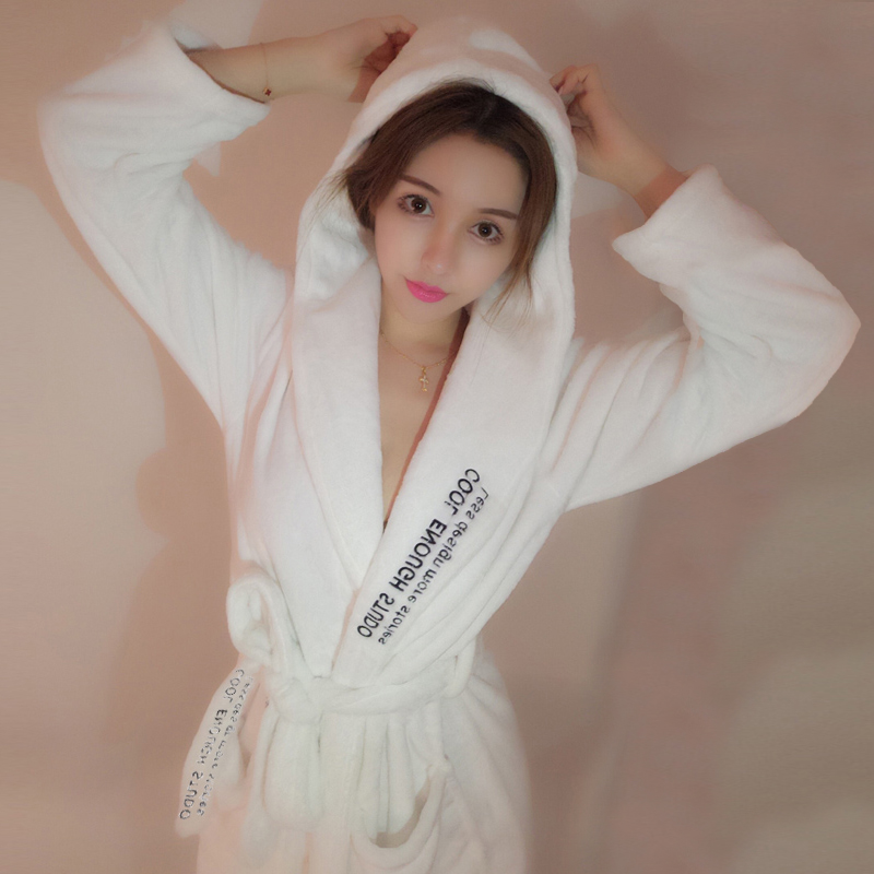 Pajamas Woman Autumn Winter Flannel Net Red Sexy Plus Suede Thickened Long Version Coral Suede Warm Sleeping Robe Bathrobe Spring Autumn