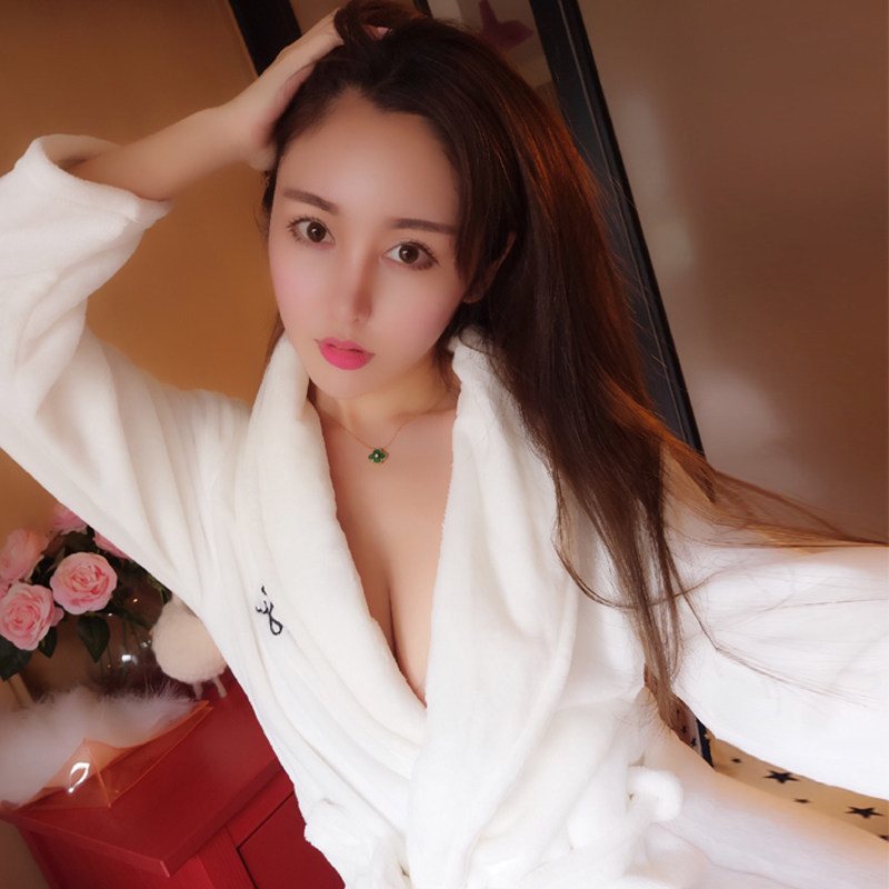 Korean pajamas female autumn and winter flannel sexy coral velvet warm padded velvet long robe winter