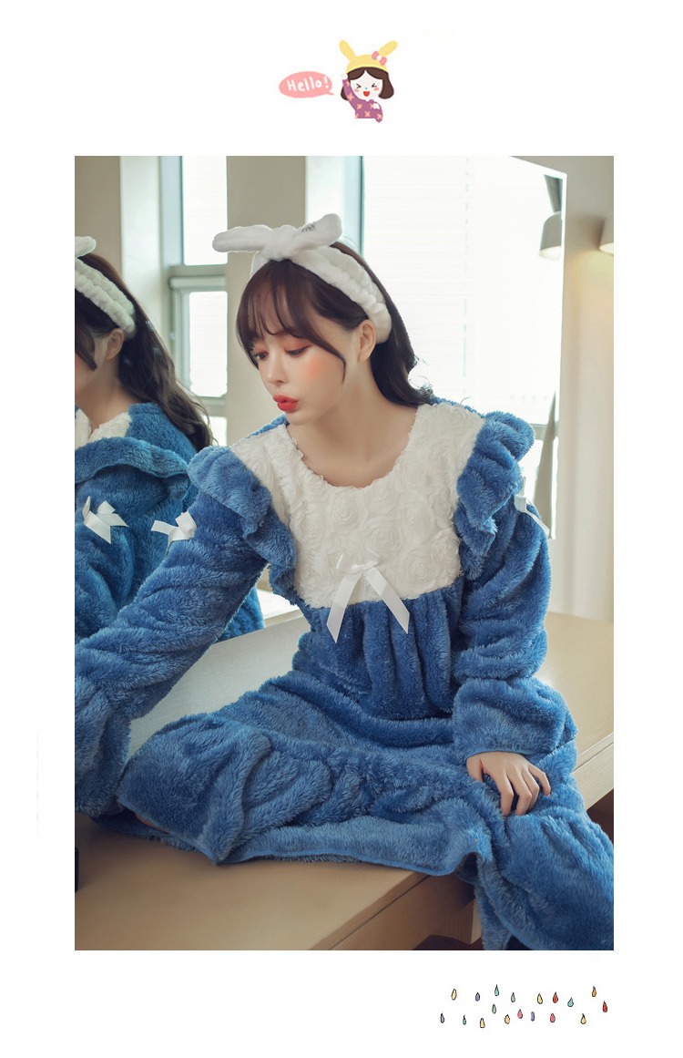 Kích thước lớn chất béo mm san hô nhung đêm nữ mùa thu và mùa đông dài cộng với đồ ngủ nhung flannel mùa đông bông dày dịch vụ nhà đầm cho người lớn tuổi