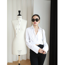 LemonChens annual beloved full-bodied French chic custom musculature cotton striped waist lacing white shirt