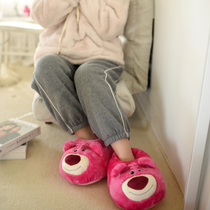 Net Red Strawberry Bear Cartoon Baotou Cotton Shoes Winter Warm Cotton Drag Home Bedroom Bag Heel home suede slippers