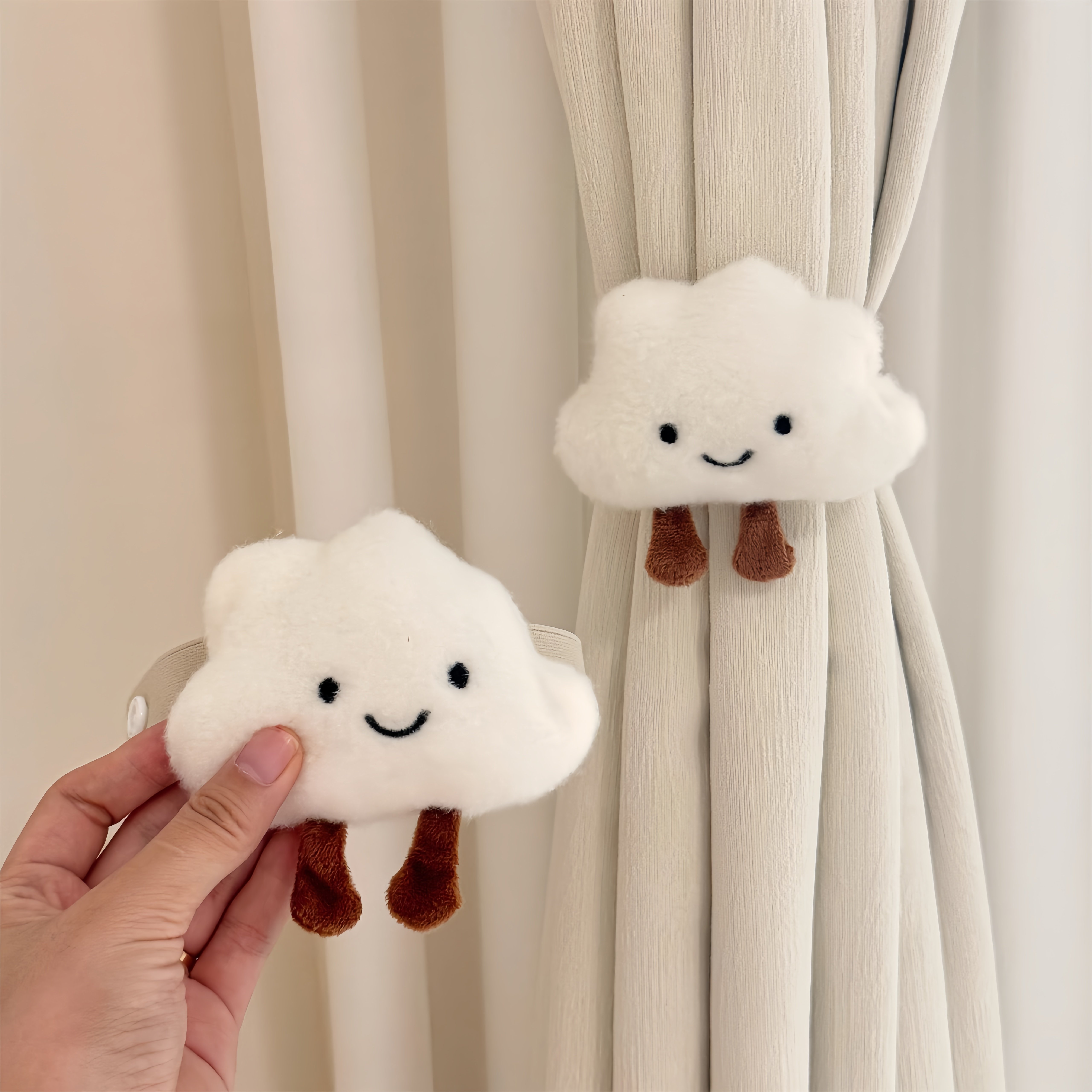 2個セット！かわいい雲の形をしたカーテンタッセル、寝室のカーテン飾り、ゴムバンド、そして家庭の必需品。