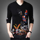 Autumn thin printed sweater men's long-sleeved round neck loose floral knitted bottoming shirt middle-aged Korean style sweater men's clothing