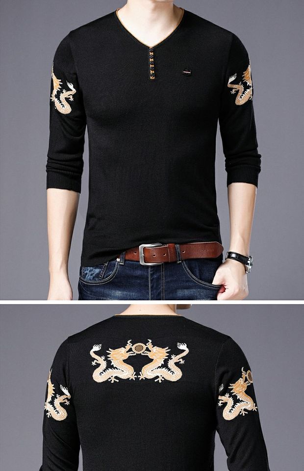 Áo len cổ chữ V mới cho nam với chất liệu len trẻ trung In áo len mùa thu dài tay áo gucci nam