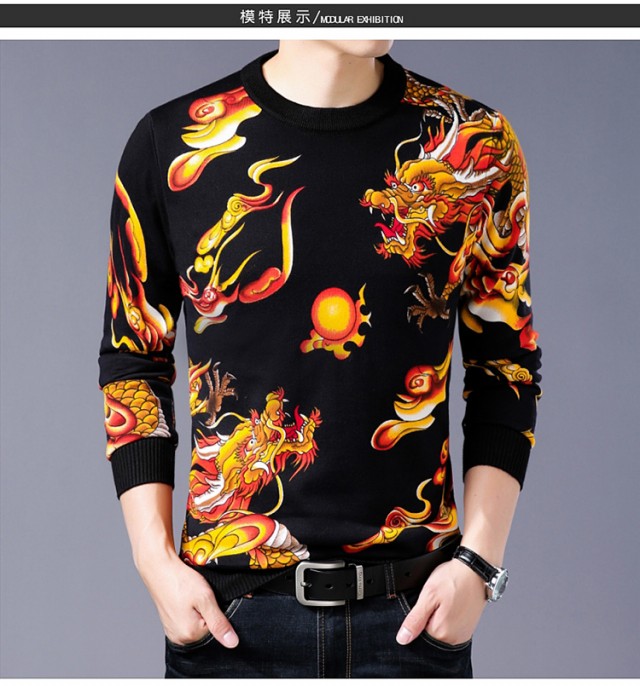 Áo len nam cộng với áo len dày trẻ trung cổ tròn áo len dệt kim cashmere mùa thu và mùa đông ấm áp áo len nam áo sơ mi nam gucci