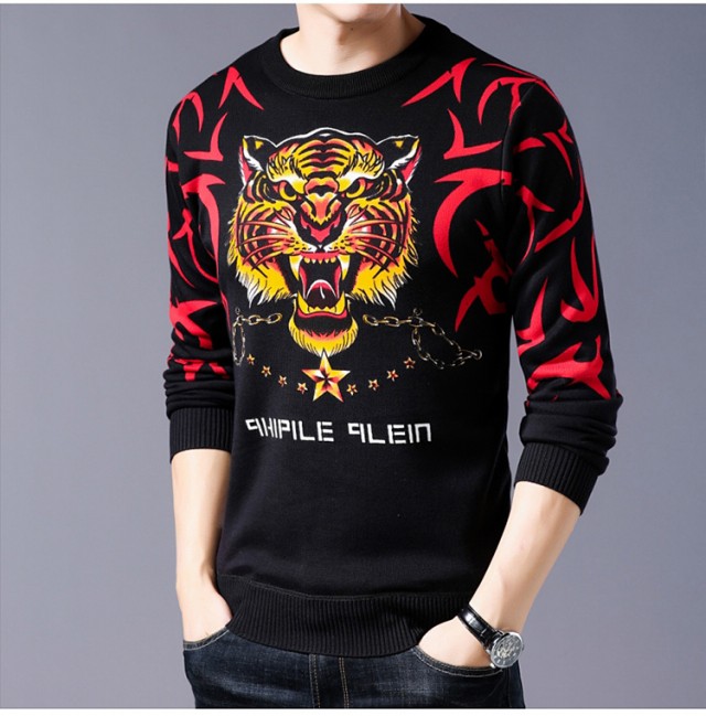Áo len nam cộng với áo len dày trẻ trung cổ tròn áo len dệt kim cashmere mùa thu và mùa đông ấm áp áo len nam áo sơ mi nam gucci