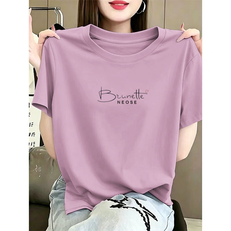 Pure Cotton T-Shirt with Regular Shoulders and Short Sleeves for Women, Summer 2026 New Style, Loose Fit, Plus Size Women's Clothing, Slimming and Tummy-Covering Top