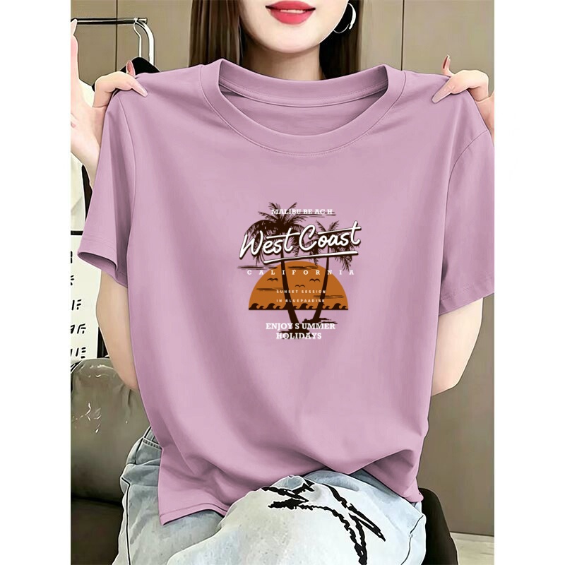 Pure Cotton T-Shirt with Regular Shoulders and Short Sleeves for Women, Summer Loose Fit, Plus Size Women's Clothing, Middle-Aged Mom's Slimming Belly-Covering Top