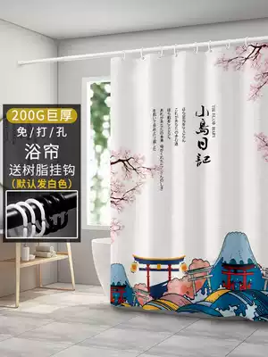 Japanese-style shower curtain set Powder room tarpaulin thickened mildew-proof shower curtain Bathroom bath partition window curtain free perforation