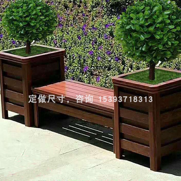 Anti-corrosion wood flower box spot outdoor stool seat combination square carbonized wood flower trough green plant planting box custom