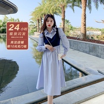 Spring Clothing 2022 New Design Sensation Little Crowdwear Two Shirt Dress Hit Color Medium Long Sleeves Blue Dress Dress