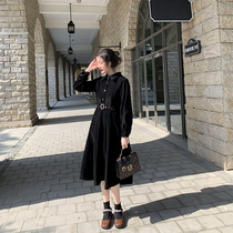 Dunsix Sixth retro Herben Little black dress French light Core velvety shirt skirt waistcoat Waist Display Slim Autumn Dress dress