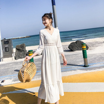 2021 New Super fairy fairy dress French first love high waist thin temperament long skirt white dress summer