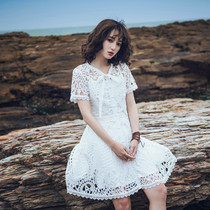 Thailand Maldives Hainan Sanya beach dress female seaside holiday skirt white water soluble lace dress summer