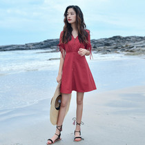 Sanya Hainan Sanya Bali beach dress womens seaside holiday small red dress