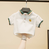  Spring and Autumn childrens t-shirt Boys polo shirt short-sleeved middle and small childrens white body shirt lapel pullover Mens and womens childrens summer thin