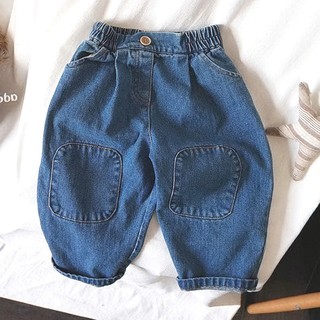 春夏款儿童新款牛仔裤韩版补丁牛仔裤百搭男童女童膝盖宝宝休闲裤