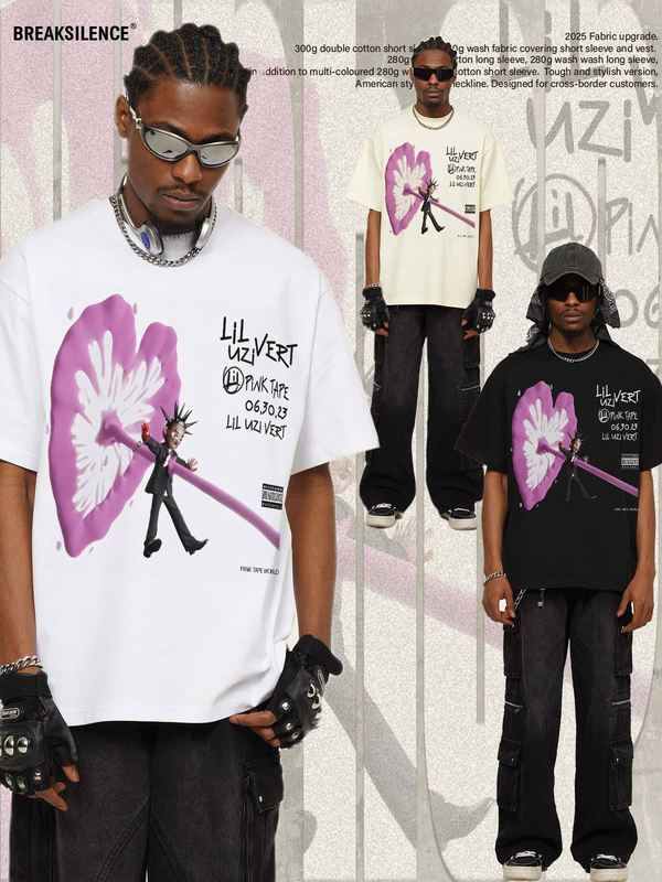 American Trendy Brand Lil Uzi Vert Printed Short-Sleeved T-Shirt for Men and Women, Street Hip-Hop Loose Pure Cotton Versatile Half-Sleeve