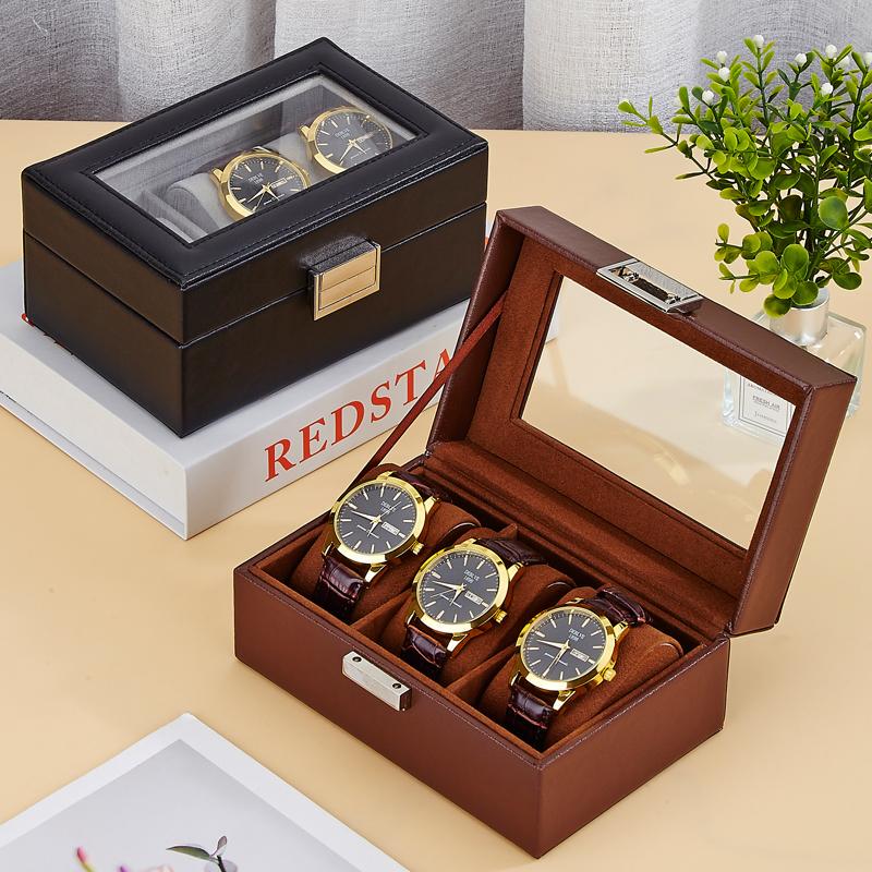 Leather Watch Box, Three-Position Watch Box, Luxury Watch, Wristwatch, Mechanical Watch, Home Dust-Proof Transparent Cover Watch Display Box