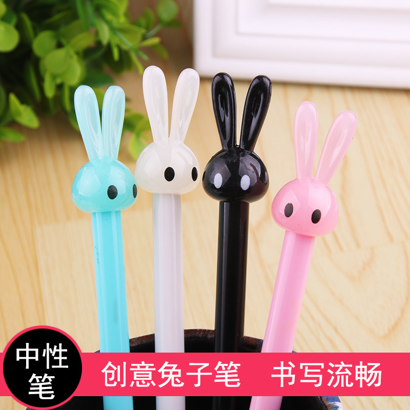 Creativity Cute Mid Pen Korea Small Clear New Cartoon Rabbit Pen Wholesale Student Stationery Prize Black Core Water-based Pen