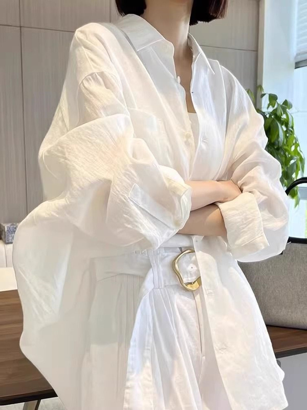 Extra Large Size 150kg High-End White Simple Shirt for Women, New Summer Style, Casual Loose Fit, Mid-Length Coat That Covers the Body