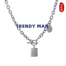 Trendy thick chain collarbone chain hip-hop personality letter double plate pendant sterling silver square plate all-match punk necklace for men and women