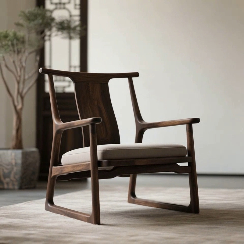 New Chinese-Style North American Black Walnut Leisure Chair, Song-Style Aesthetics Single Chair, Office Solid Wood Home Lazy Sofa