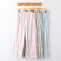 Sleeping Pants Lady Fall Pure Cotton Striped Home Pants Exterior Wear Loose Big Code Long Pants Day Ensemble Spring Autumn Home Pants Summer