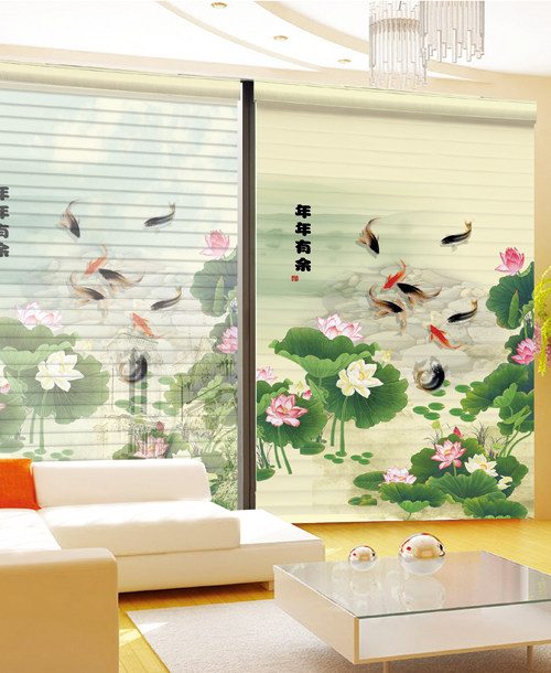 Шторы рулонные 3d打印香格里拉帘卷窗帘双层遮阳卧室客厅儿童公主房阳台定制图案