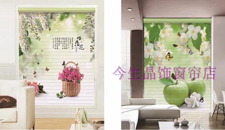 Шторы рулонные 3d打印香格里拉帘卷窗帘双层遮阳卧室客厅儿童公主房阳台定制图案